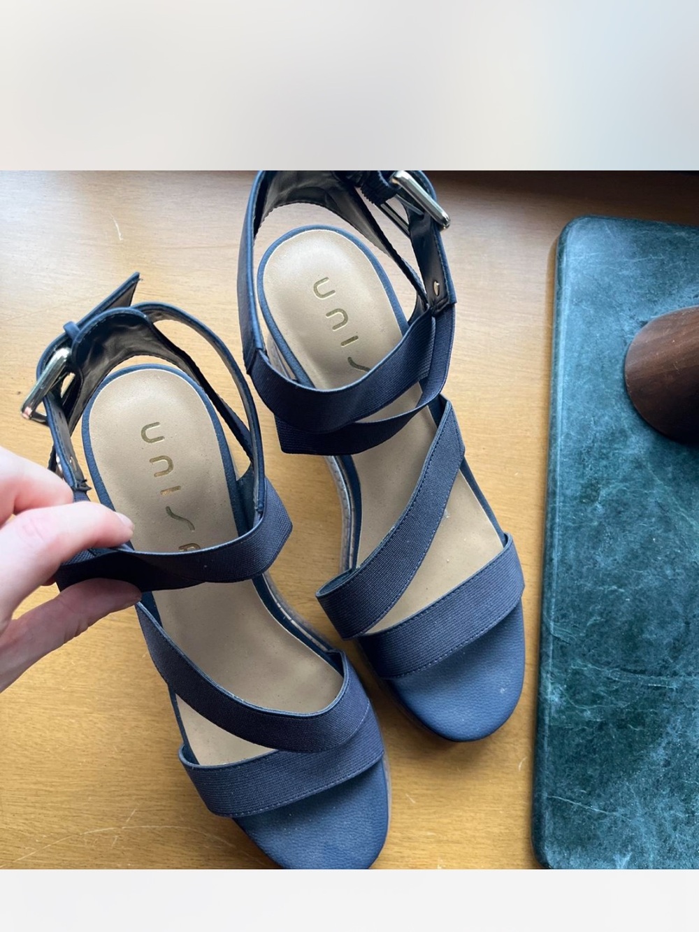 Unisa Navy Strappy Wedge Sandals - Unisa size 10